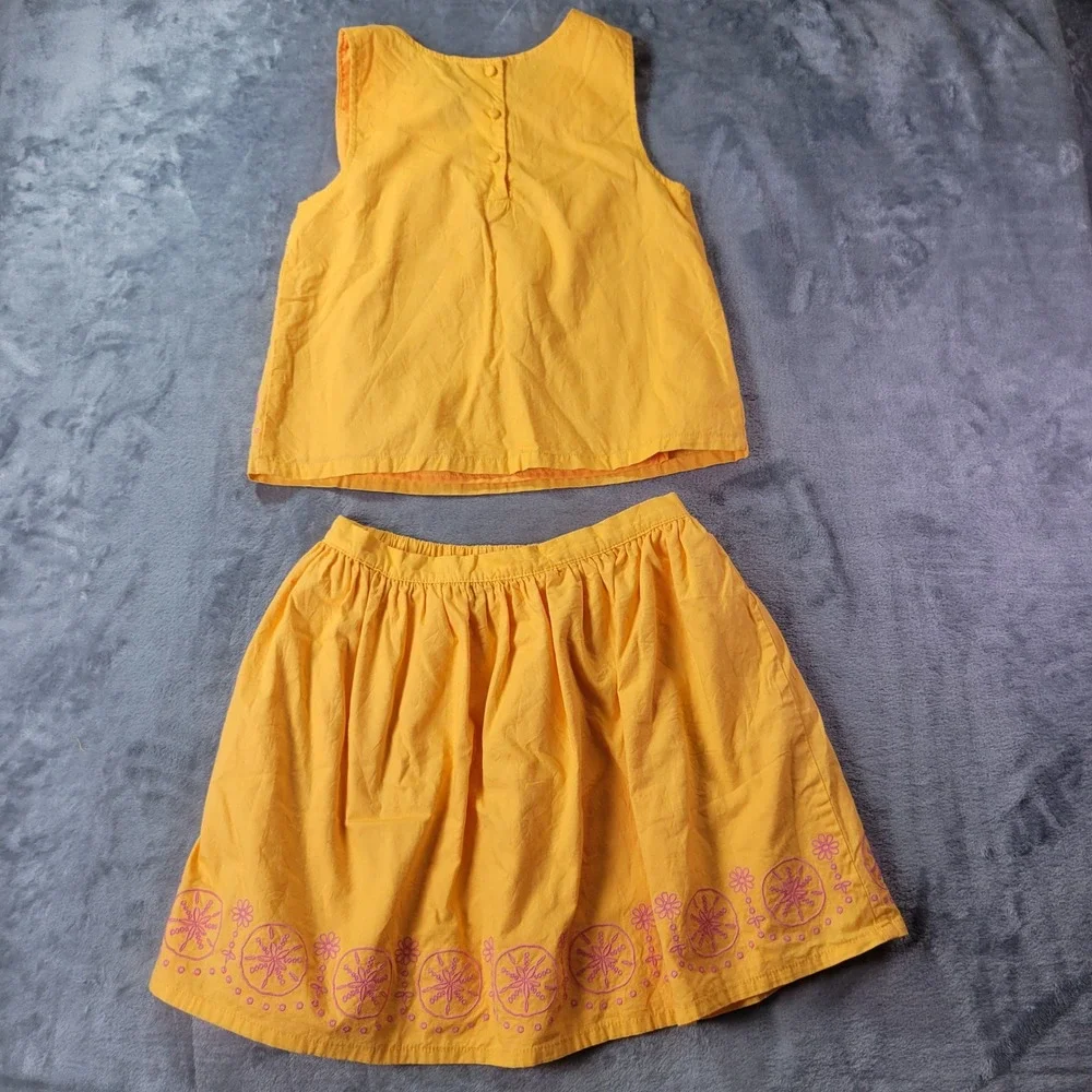 Cynthia Rowley Girls Yellow Pineapple Pink Embroidered Skirt Set Size L 10/12